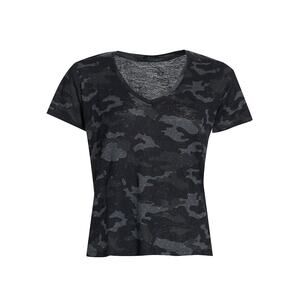 Majestic Filatures 'Camo' Black V-Neck Linen-Blend T-Shirt Size 4